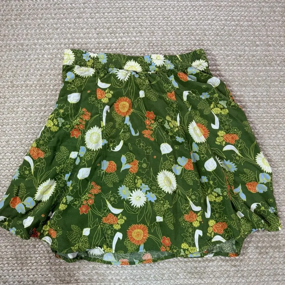 ModCloth “Stay Sassy” Floral Skater Skirt Retro Print Green Pleated Side Zip S - Picture 2 of 6